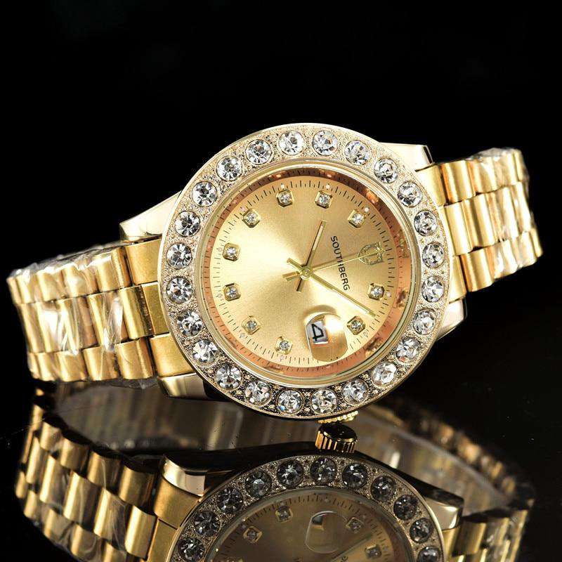 VVS Jewelry hip hop jewelry Gold Rollie Style Watch in Rotatable Bezel Sapphire Glass