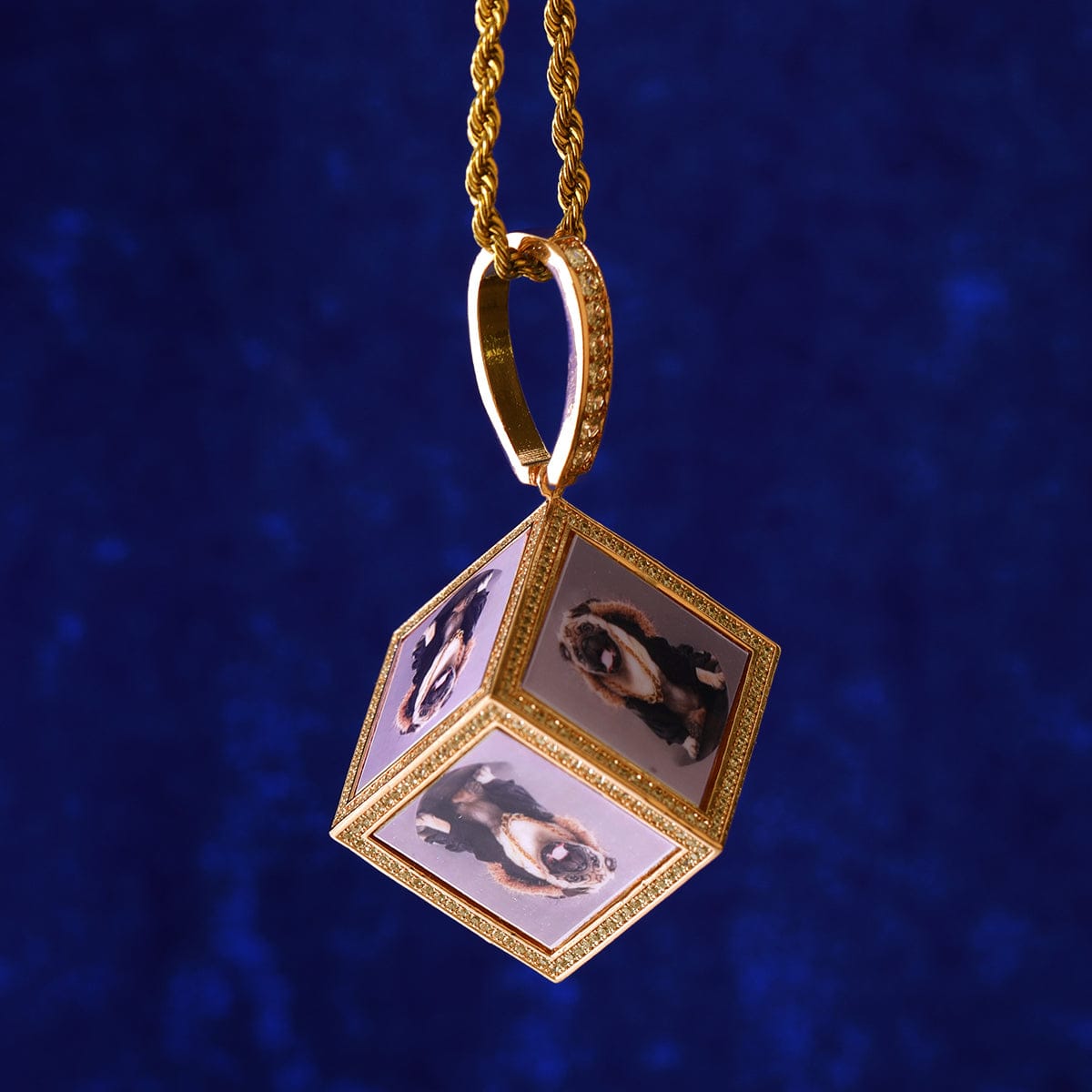VVS Jewelry hip hop jewelry Gold / Rope Chain / 16inch Custom Iced Out 3D Dice Photo Pendant