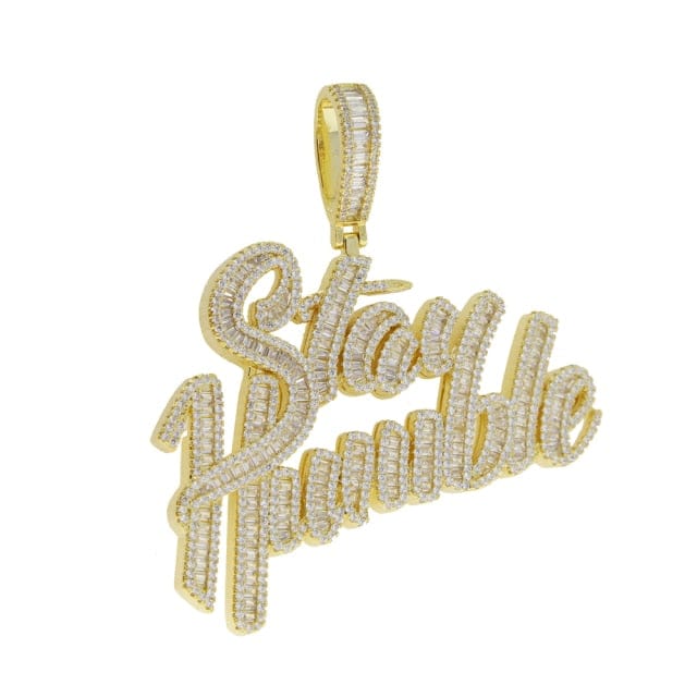 VVS Jewelry hip hop jewelry Gold / Rope Chain 24 Inch 18K Gold "Stay Humble" Baguette Pendant Necklace