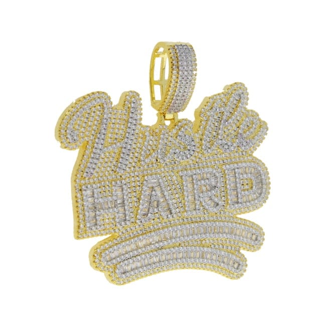 VVS Jewelry hip hop jewelry Gold / Rope Chain 24 Inch Fully Iced Da "Hustle Hard" Pendant Chain