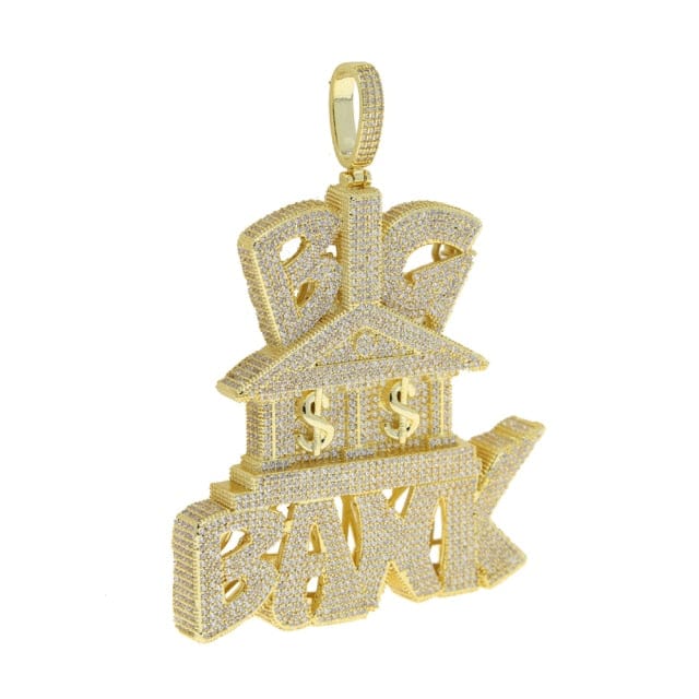 VVS Jewelry hip hop jewelry Gold / Rope Chain 24 Inch Iced Out Micropave "Big Bank" Pendant Chain