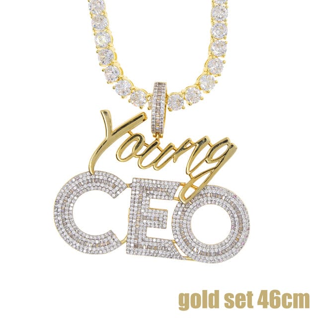 VVS Jewelry hip hop jewelry Gold set Tennis Chain 18 Inches Young CEO Two Tone Iced Pendant Necklace