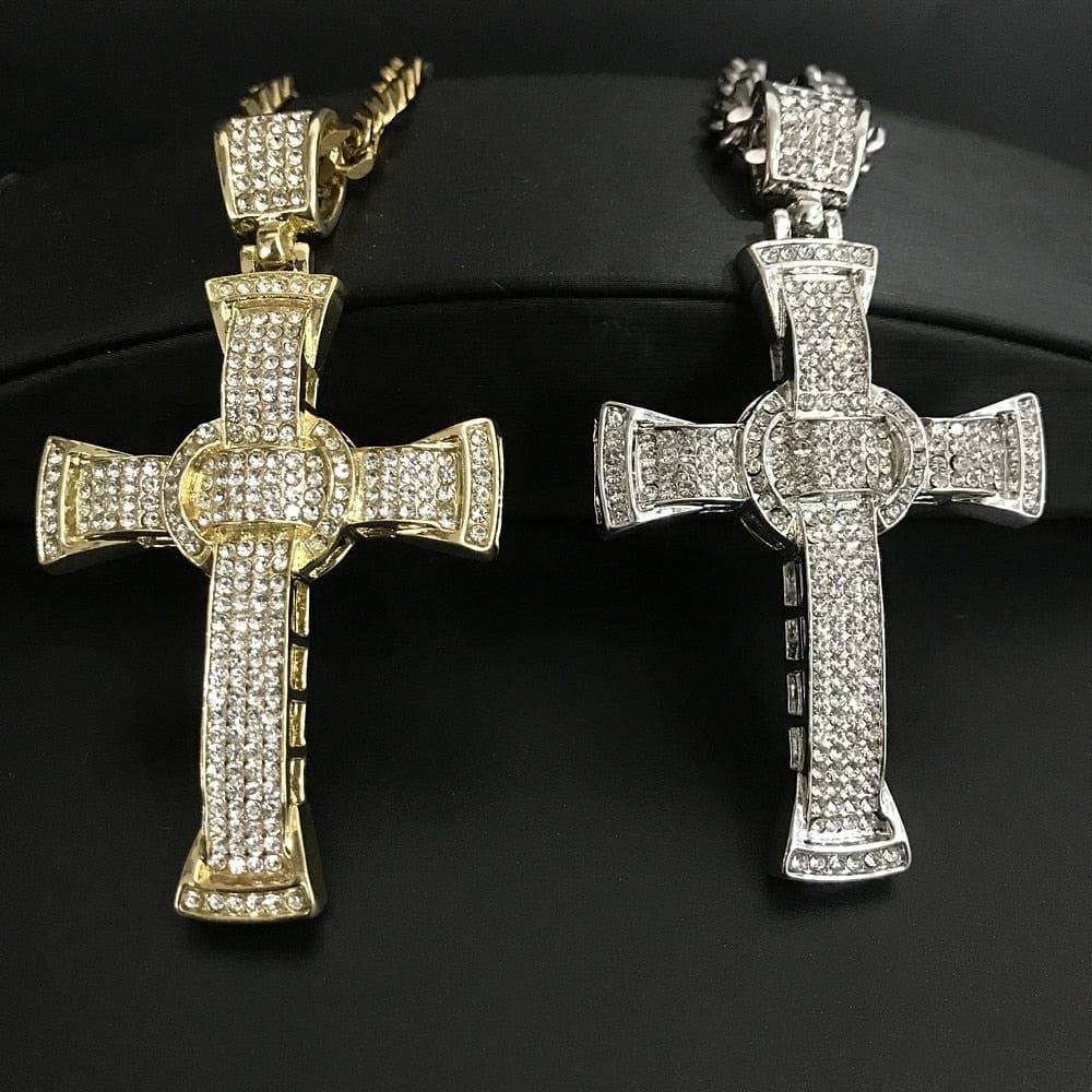 VVS Jewelry hip hop jewelry Gold/Silver Crucifix Necklace + Bracelet + OG Bust Down Watch Set