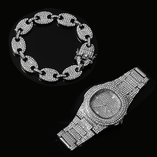 VVS Jewelry hip hop jewelry Gold/Silver Pig nose chain + Bracelet + FREE watch Set