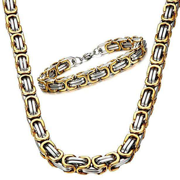 VVS Jewelry hip hop jewelry Gold Silver Set / 8mm Byzantine Stainless Steel Chain & FREE Byzantine Bracelet