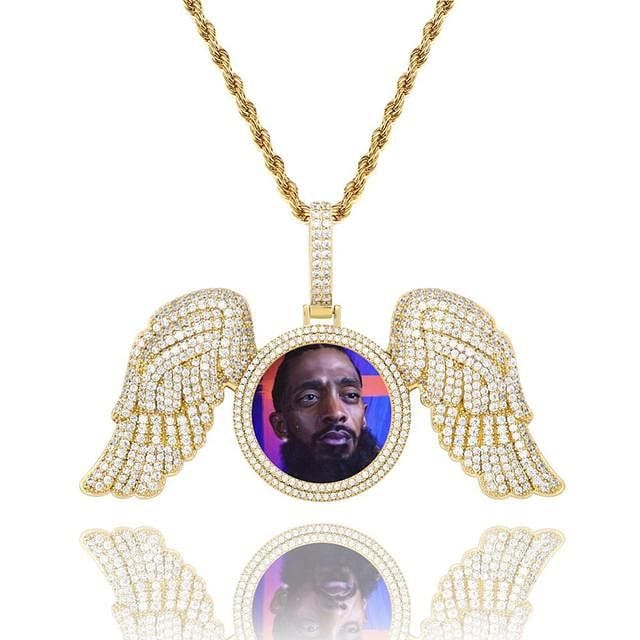 VVS Jewelry hip hop jewelry Gold / Tennis Chain / 18inch Fully Iced Angel Wings Custom Photo Chain