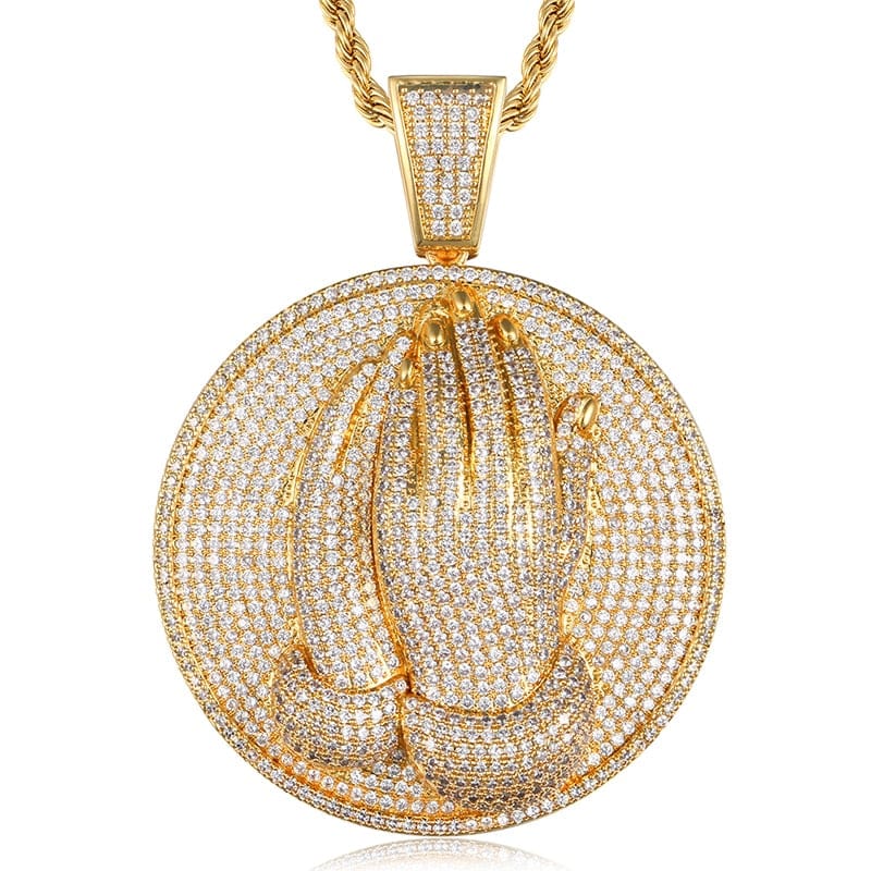 VVS Jewelry hip hop jewelry Gold / Tennis Chain / 18inch VVS Jewelry Micro Pave Circle Praying Hands