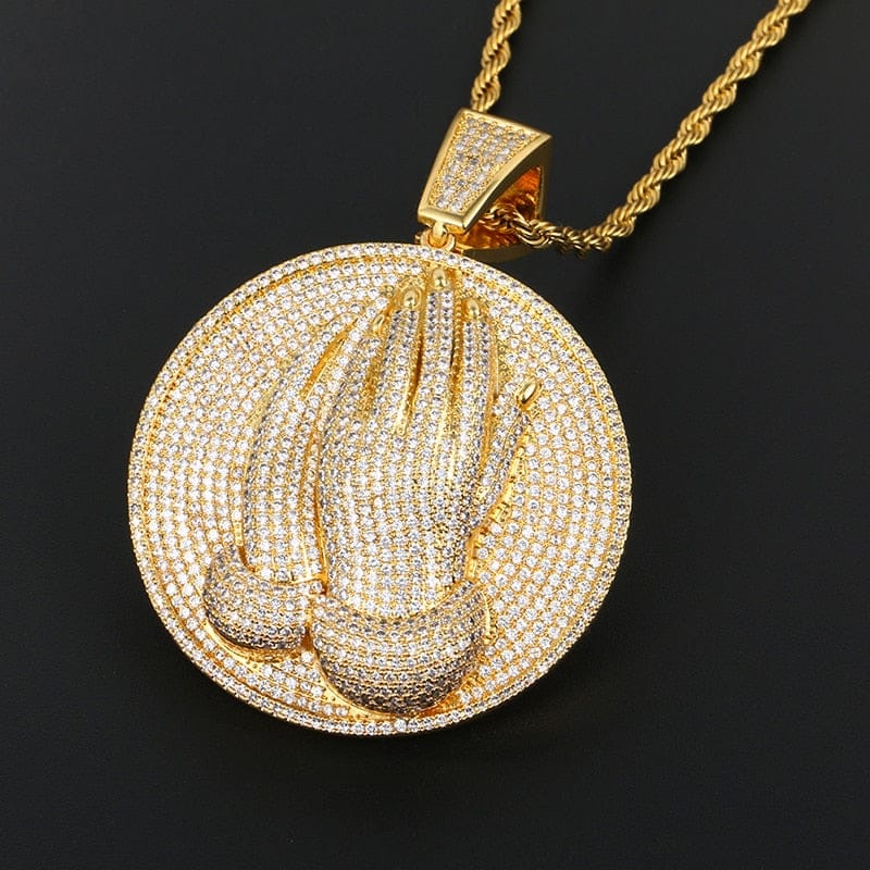 VVS Jewelry hip hop jewelry Gold / Tennis Chain / 24inch VVS Jewelry Micro Pave Circle Praying Hands