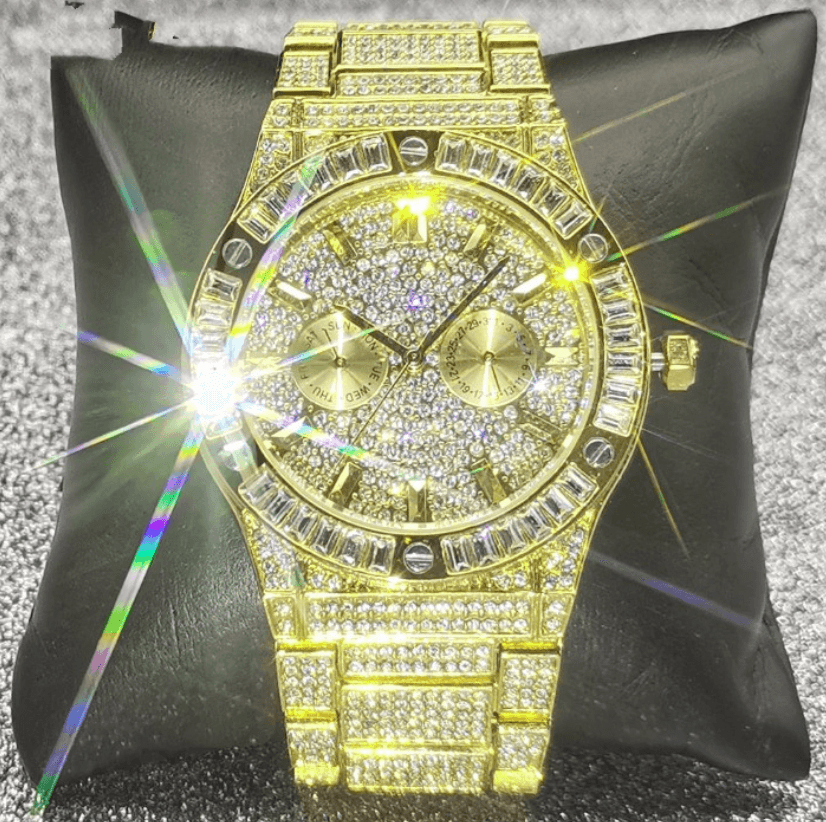 VVS Jewelry hip hop jewelry Gold VVS Jewelry Iced out Baguette Watch