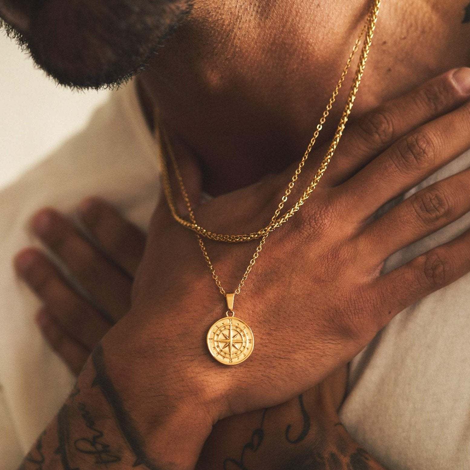 VVS Jewelry hip hop jewelry Gold Wheat Chain VVS Jewelry Compass Pendant Necklace