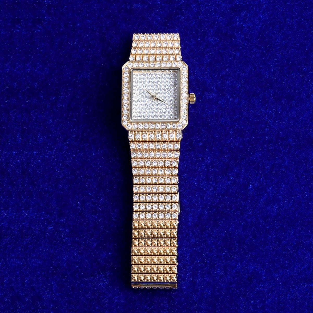 VVS Jewelry hip hop jewelry Gold Women's Fully Iced Square Bling Watch