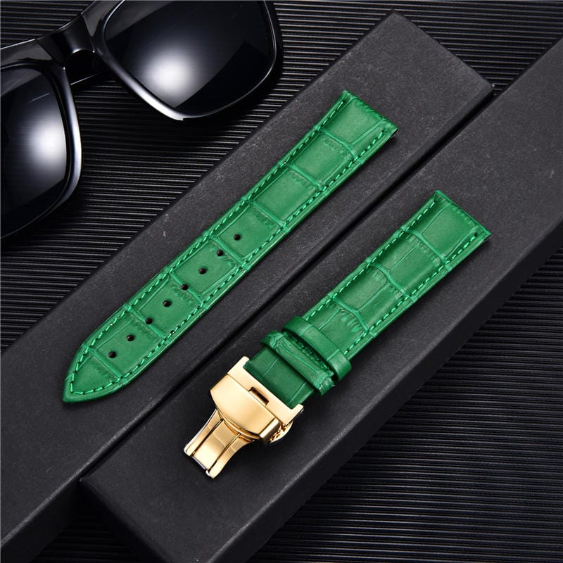 VVS Jewelry hip hop jewelry Green-gold / 18mm Bamboo Pattern Leather Watch Strap