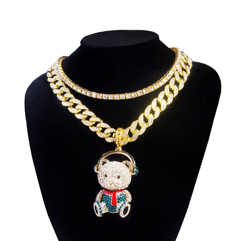 VVS Jewelry hip hop jewelry Grizzly Iced Bear Tennis + Cuban Chain Choker Set