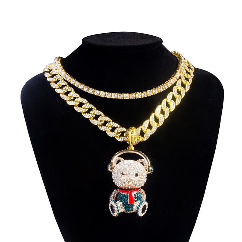 VVS Jewelry hip hop jewelry Grizzly Iced Bear Tennis + Cuban Chain Choker Set