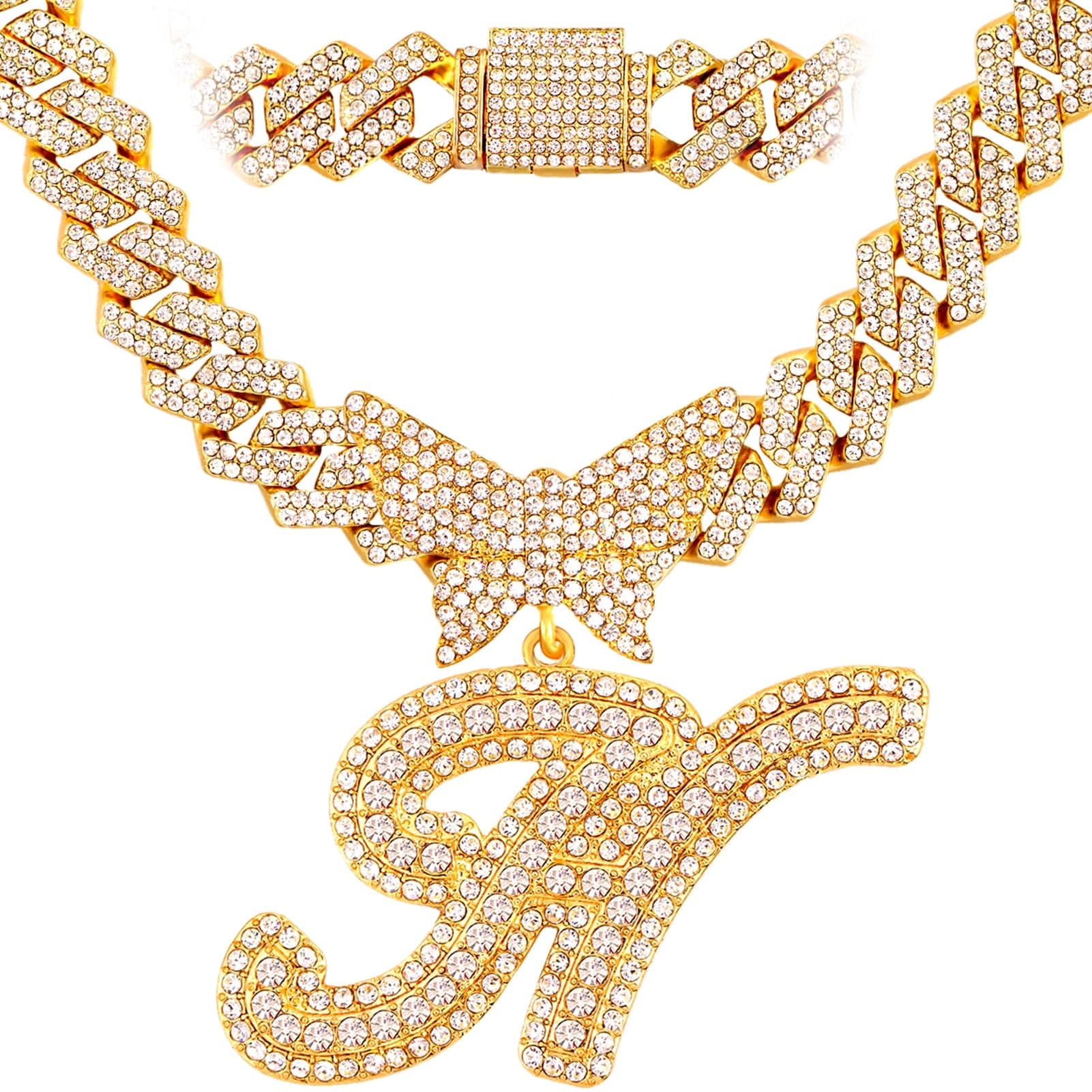 VVS Jewelry hip hop jewelry H / Gold Bling Butterfly Letter Cuban Link Chain