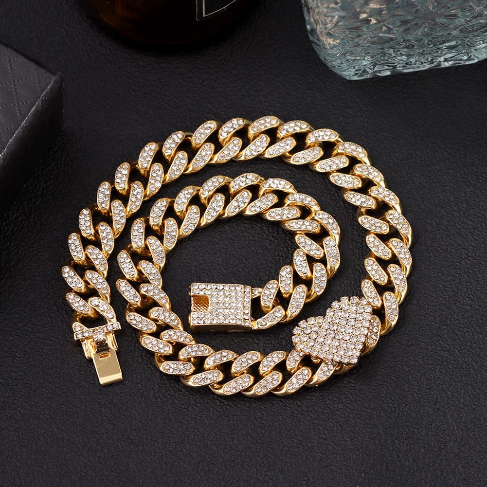 VVS Jewelry hip hop jewelry Heart Miami Cuban Chain and Bracelet Bundle