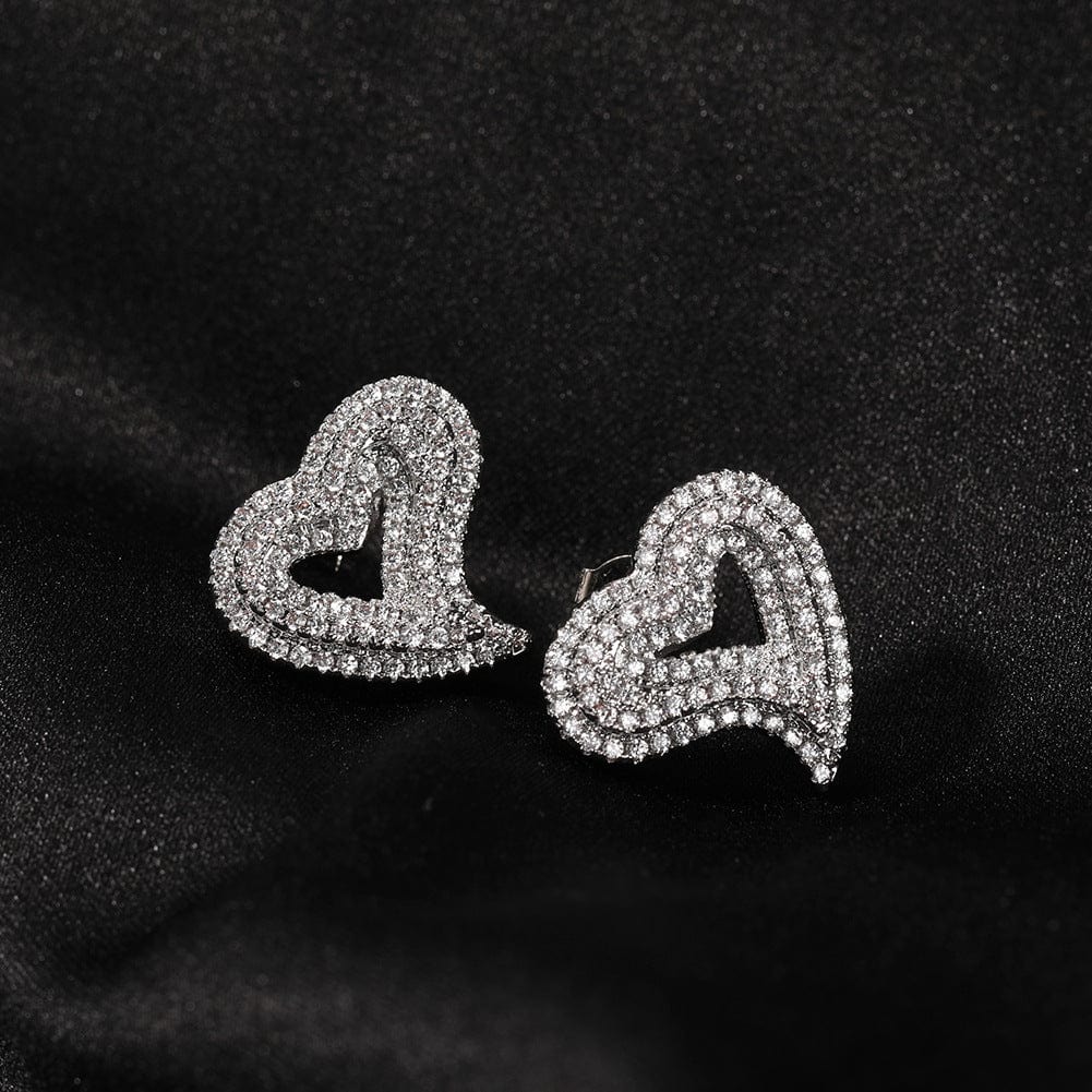 VVS Jewelry hip hop jewelry Hollow Heart Stud Earrings