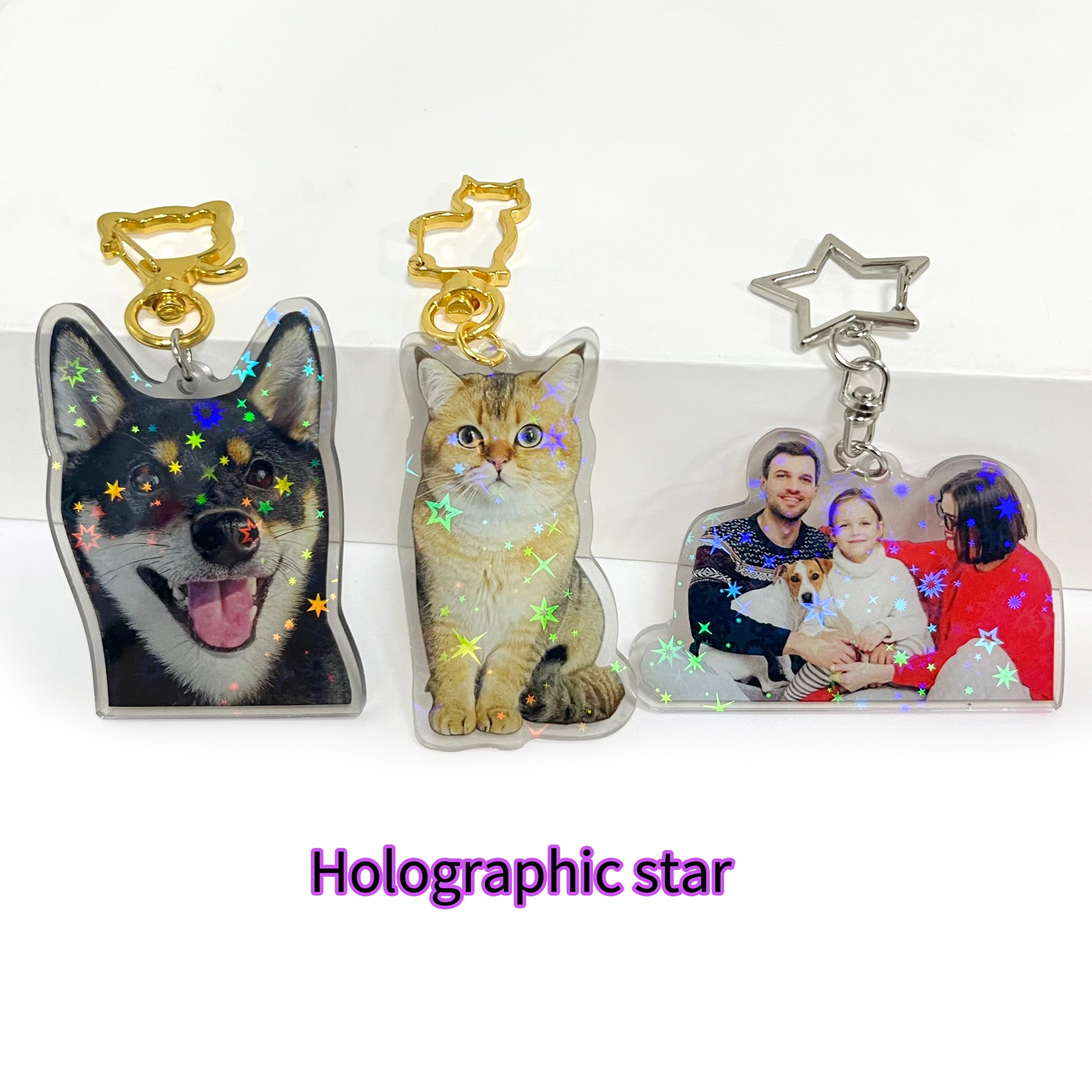 VVS Jewelry hip hop jewelry Hologram Star / 2in(50.8mm) Holographic Custom Photo Keychain