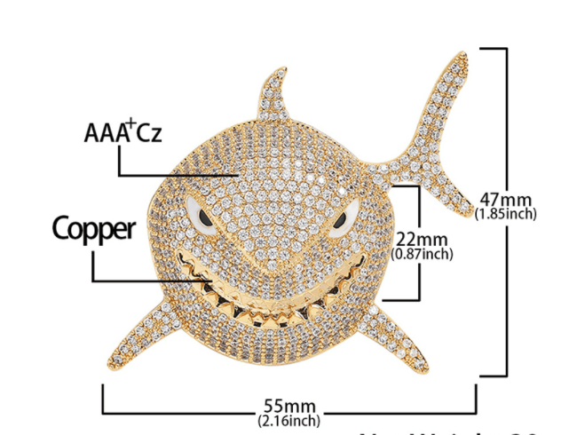 VVS Jewelry hip hop jewelry Iced Big Shark Pendant Chain