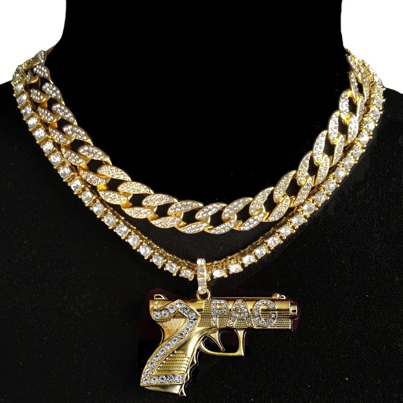 VVS Jewelry hip hop jewelry Iced Out 2Pac Cuban + Tennis Chain Bundle