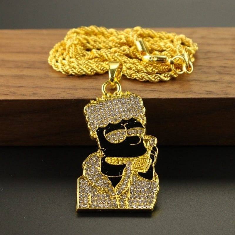 VVS Jewelry hip hop jewelry Iced Out Bart Simpson Inspired Gold Necklace