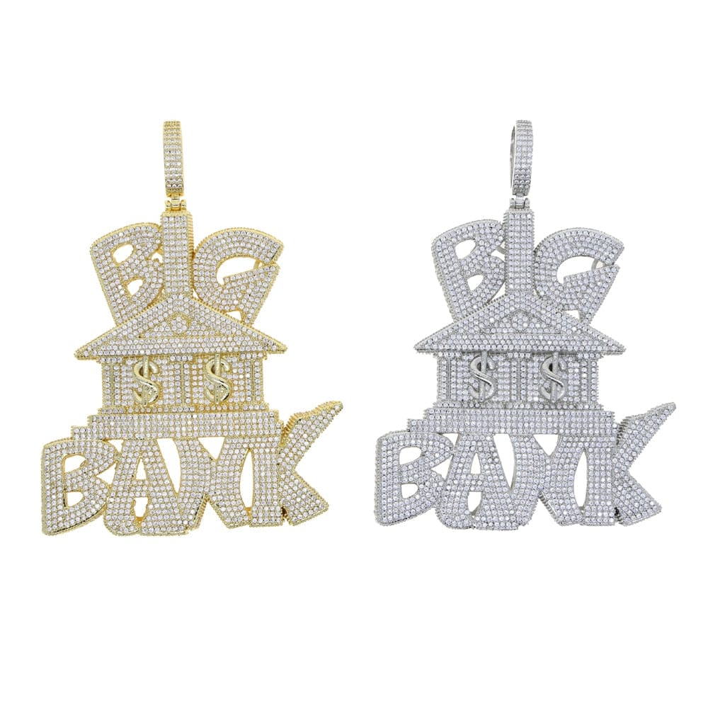 VVS Jewelry hip hop jewelry Iced Out Micropave "Big Bank" Pendant Chain