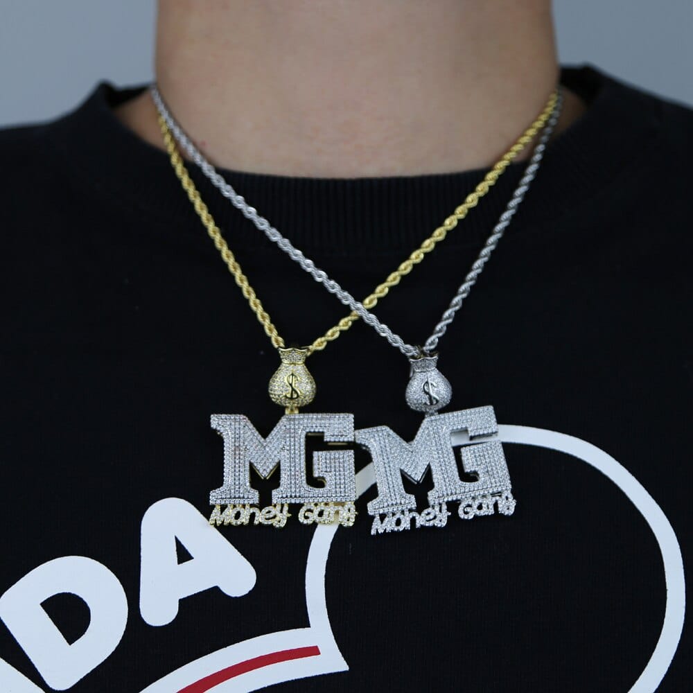 VVS Jewelry hip hop jewelry Iced Out Money Gang Badge Pendant Chain
