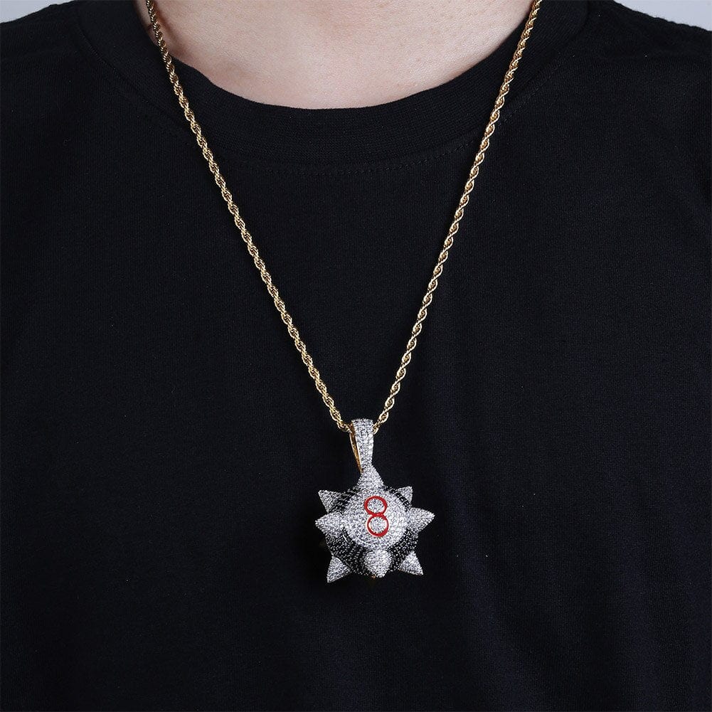 VVS Jewelry hip hop jewelry Iced out Spike 8 Ball Pendant Chain