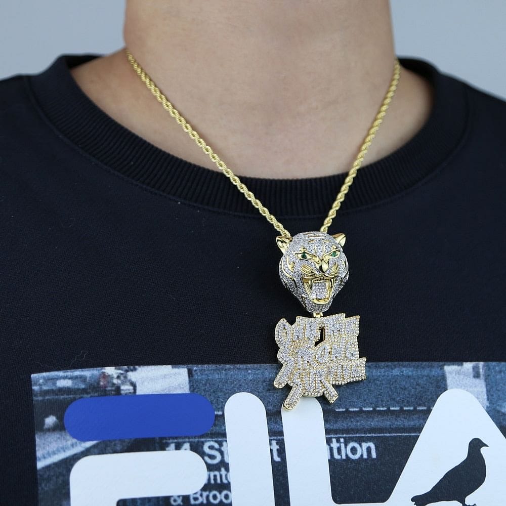 VVS Jewelry hip hop jewelry Iced Out Tiger "Only The Strong Survive" Pendant Chain