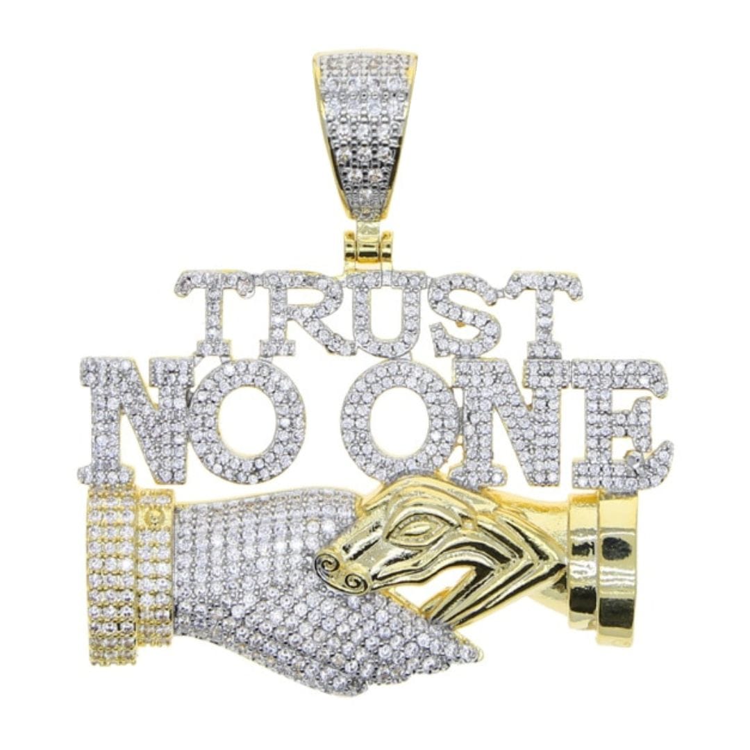 VVS Jewelry hip hop jewelry Iced Out Trust No One with Double Hand Pendant