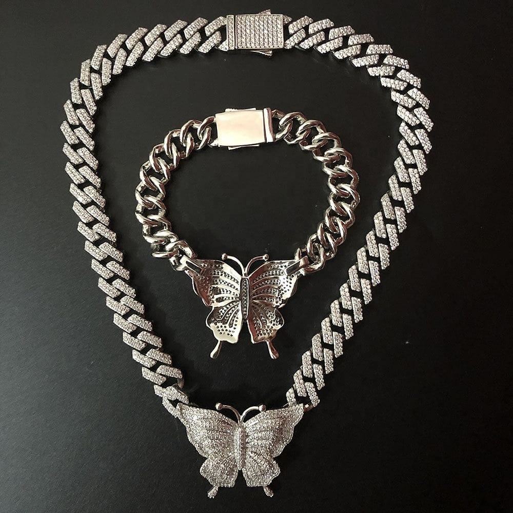 VVS Jewelry hip hop jewelry Icy Cuban Butterfly Choker Necklace + FREE butterfly bracelet
