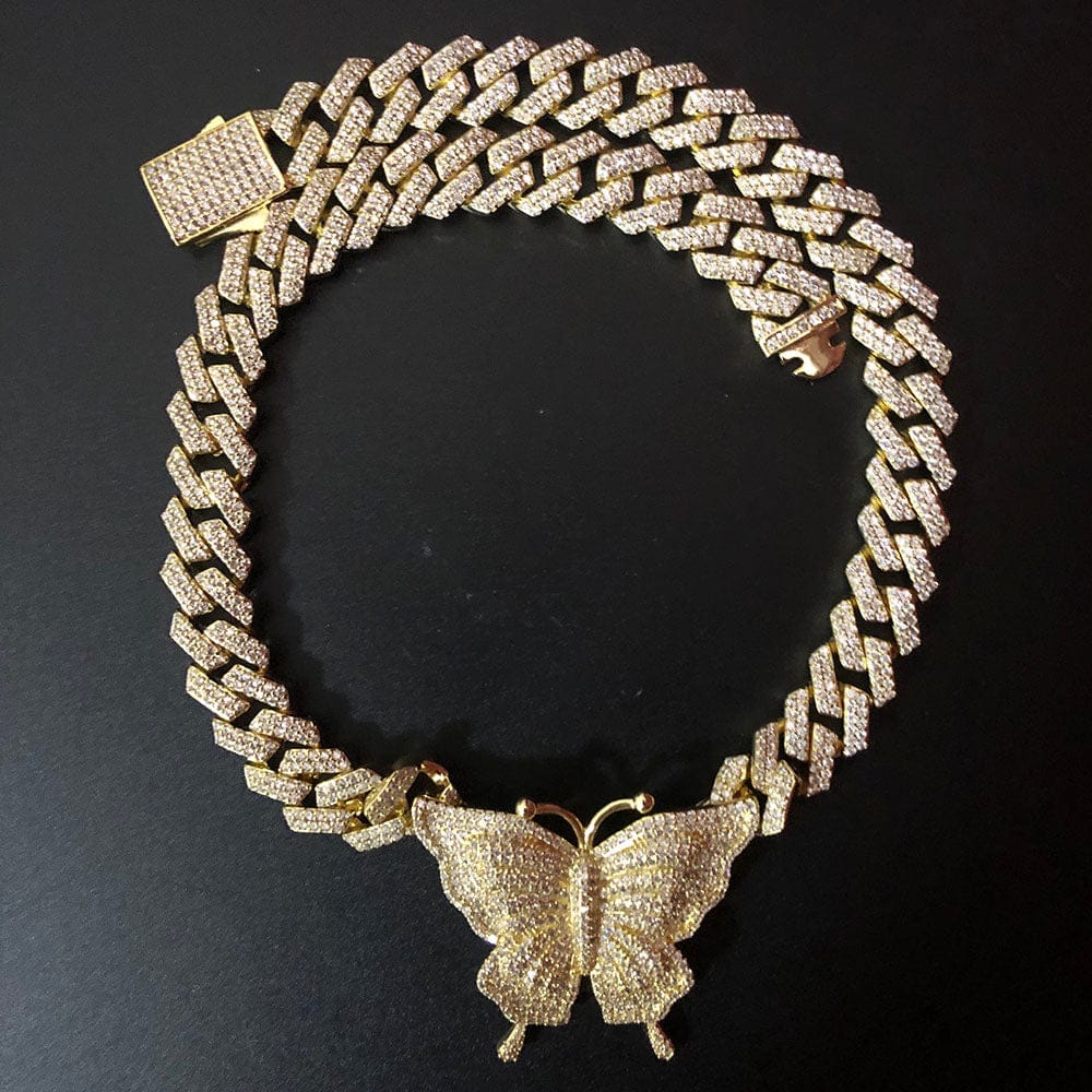 VVS Jewelry hip hop jewelry Icy Cuban Butterfly Choker Necklace + FREE butterfly bracelet