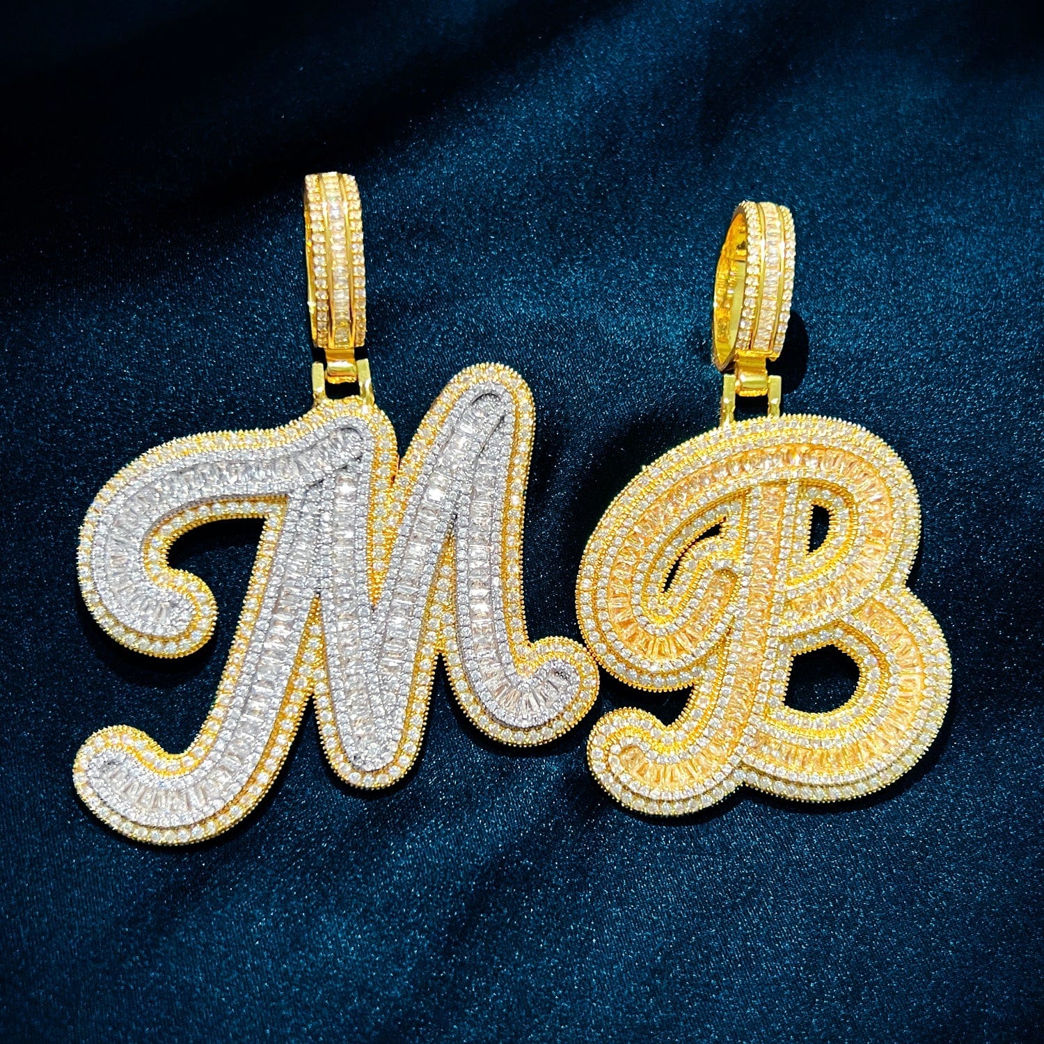 VVS Jewelry hip hop jewelry Icy Custom Big Initial Cursive Letter Pendant