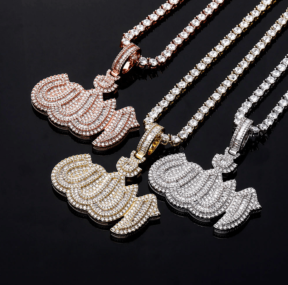 VVS Jewelry hip hop jewelry Islamic Gold / Rope Chain / 18 Inch VVS Jewelry Icy Allah Micro Pave Pendant Necklace