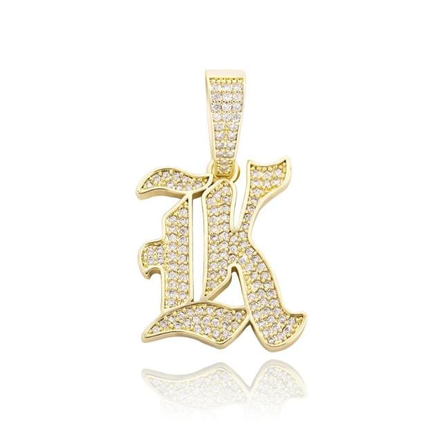 VVS Jewelry hip hop jewelry K / Rose gold VVS Jewelry Old English Initial Pendant Necklace