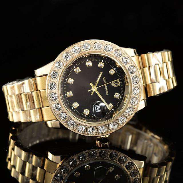 VVS Jewelry hip hop jewelry khaki Gold Rollie Style Watch in Rotatable Bezel Sapphire Glass