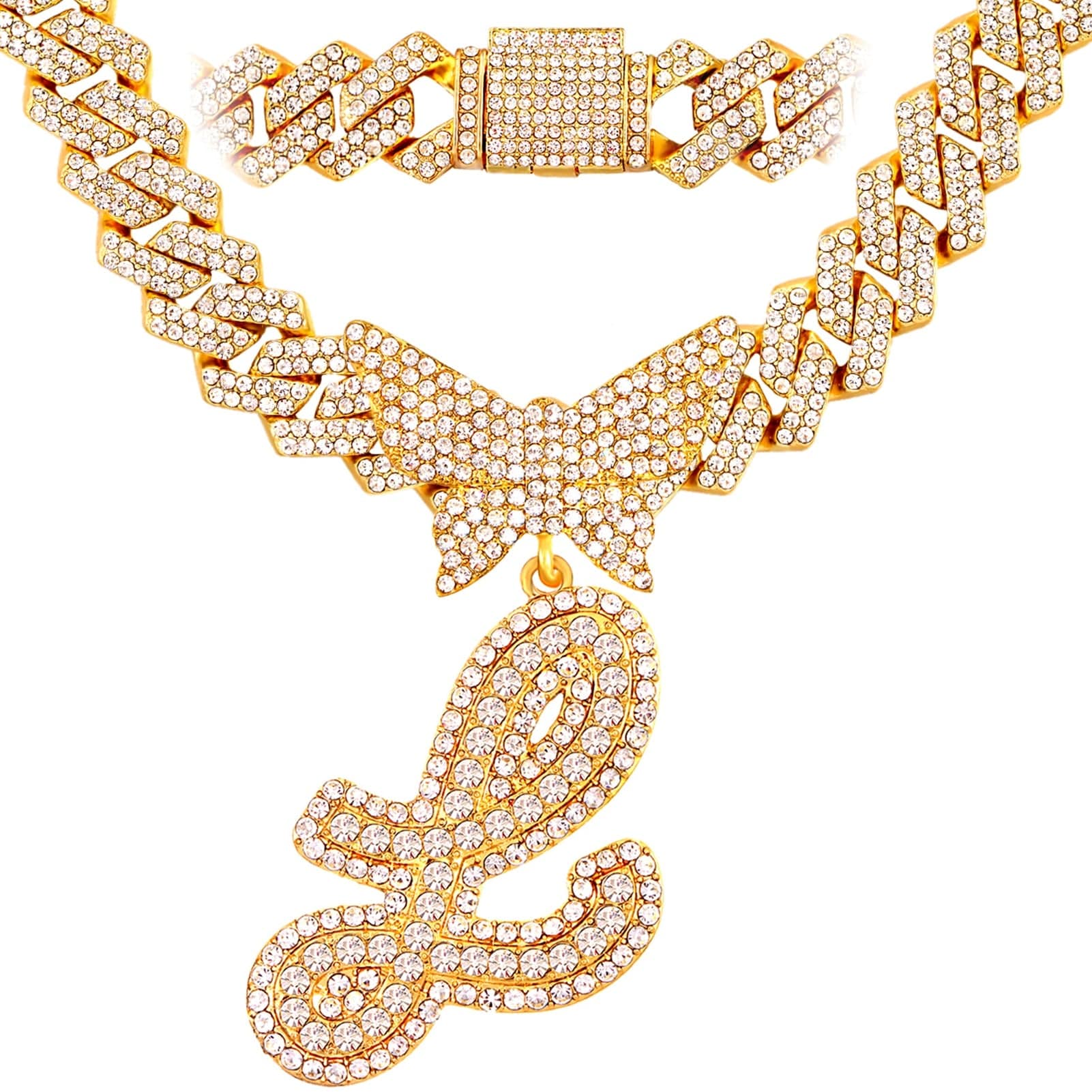 VVS Jewelry hip hop jewelry L / Gold Bling Butterfly Letter Cuban Link Chain