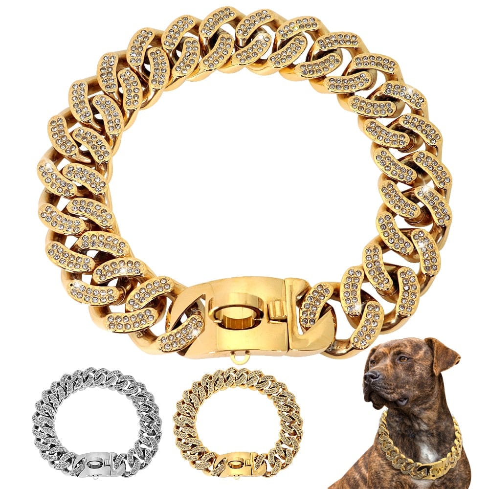 VVS Jewelry hip hop jewelry Medium/Large Gold Cuban Link Dog Collar