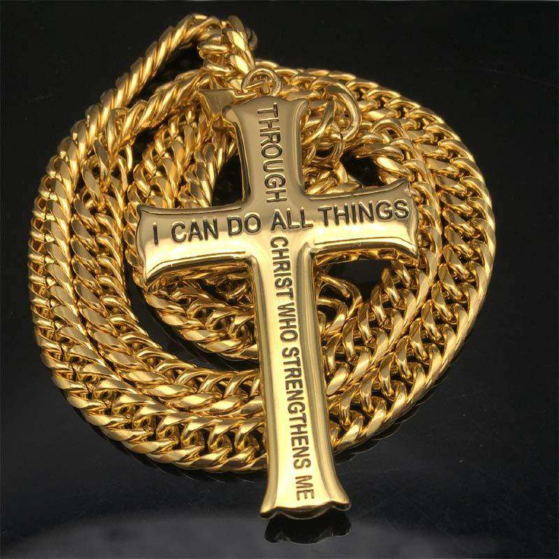 VVS Jewelry hip hop jewelry Men's Gold/Silver Stainless Steel Cross Jesus Piece Necklace Bible Verse With Curb Chain