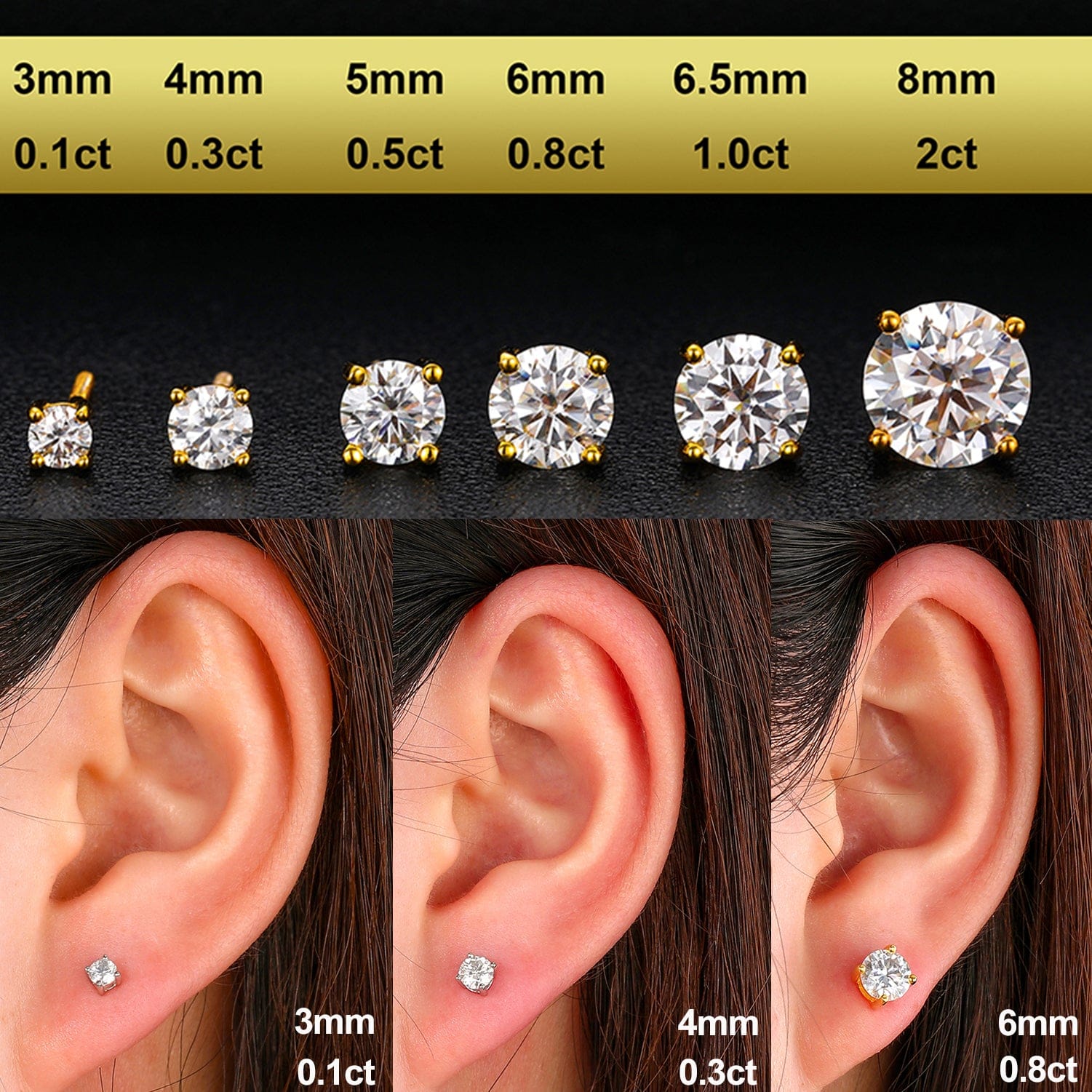 VVS Jewelry hip hop jewelry moissanite 0.1-1 CT Moissanite Sterling Silver/ Gold/ Rose Gold Stud Earrings