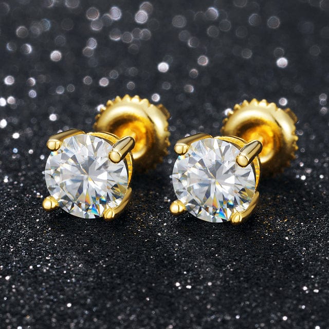 VVS Jewelry hip hop jewelry moissanite Gold / 0.3 Carat (4mm) 0.1-1 CT Moissanite Sterling Silver/ Gold/ Rose Gold Stud Earrings