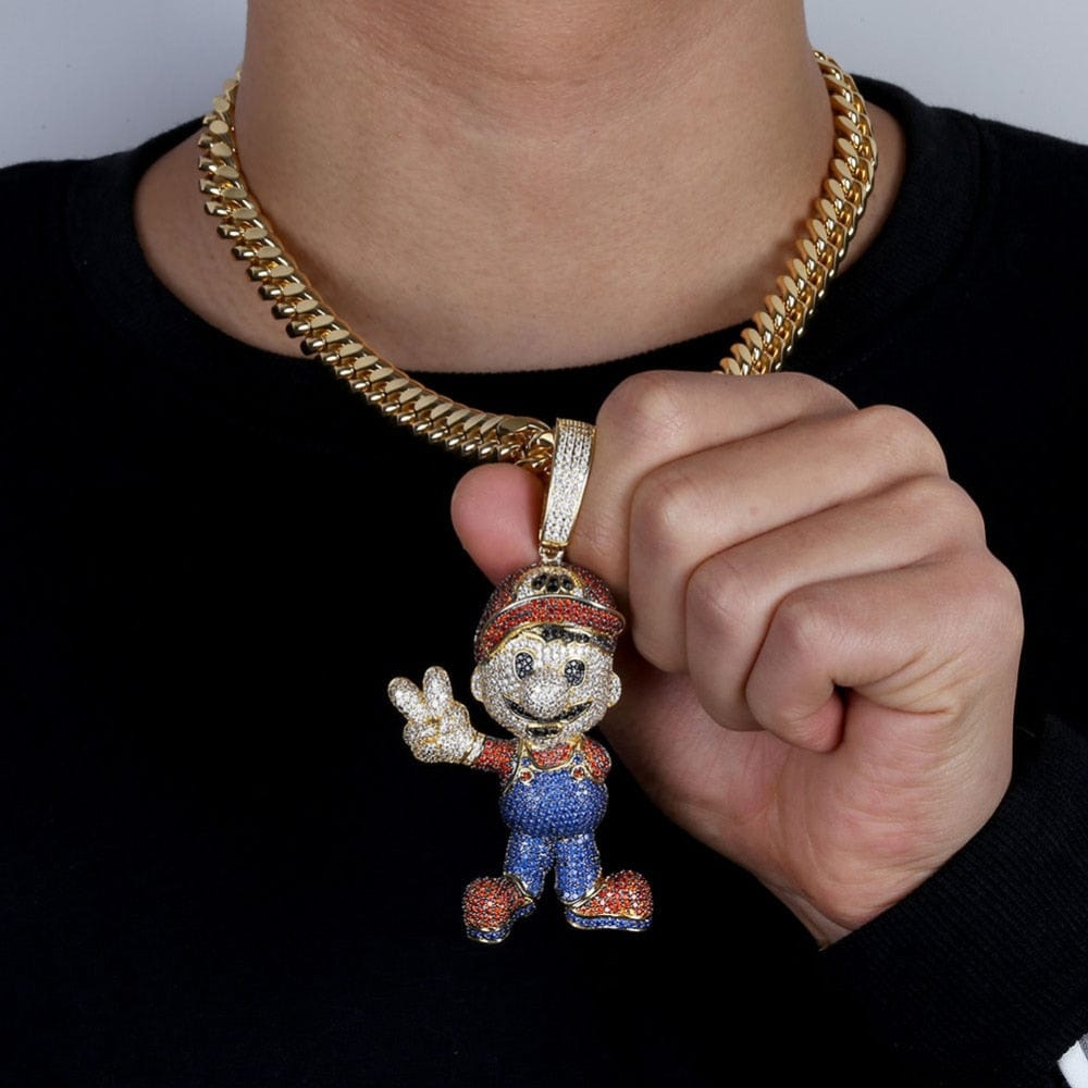 VVS Jewelry hip hop jewelry Multi / Gold 10mm Cuban / 18inch VVS Jewelry Super Mario Pendant Iced Out Cuban Chain