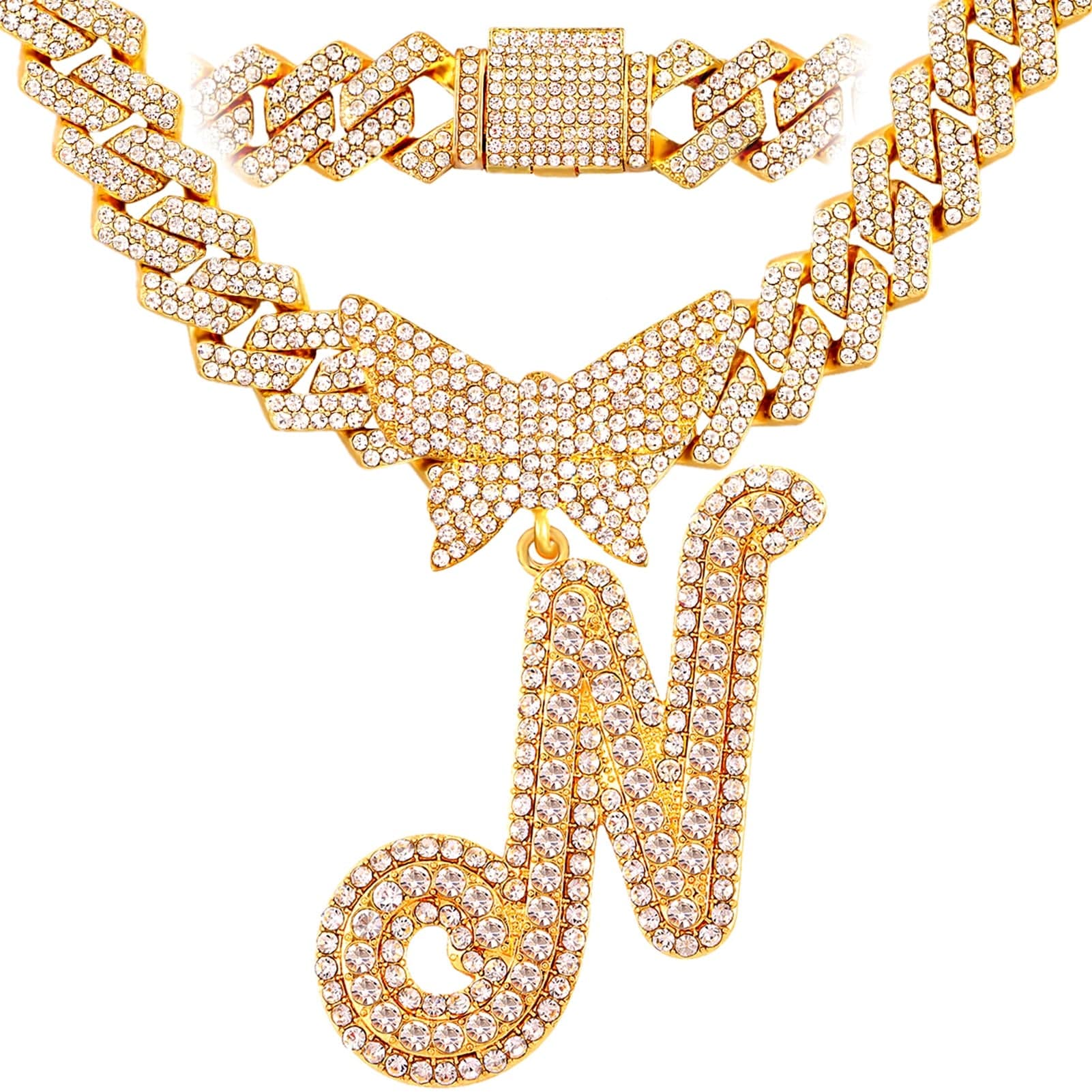 VVS Jewelry hip hop jewelry N / Gold Bling Butterfly Letter Cuban Link Chain