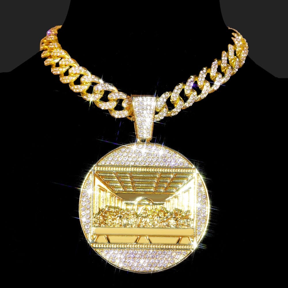 VVS Jewelry hip hop jewelry necklaces Gold 13mm Cuban Chain / 16inch Iced Out Last Supper Pendant Cuban Necklace