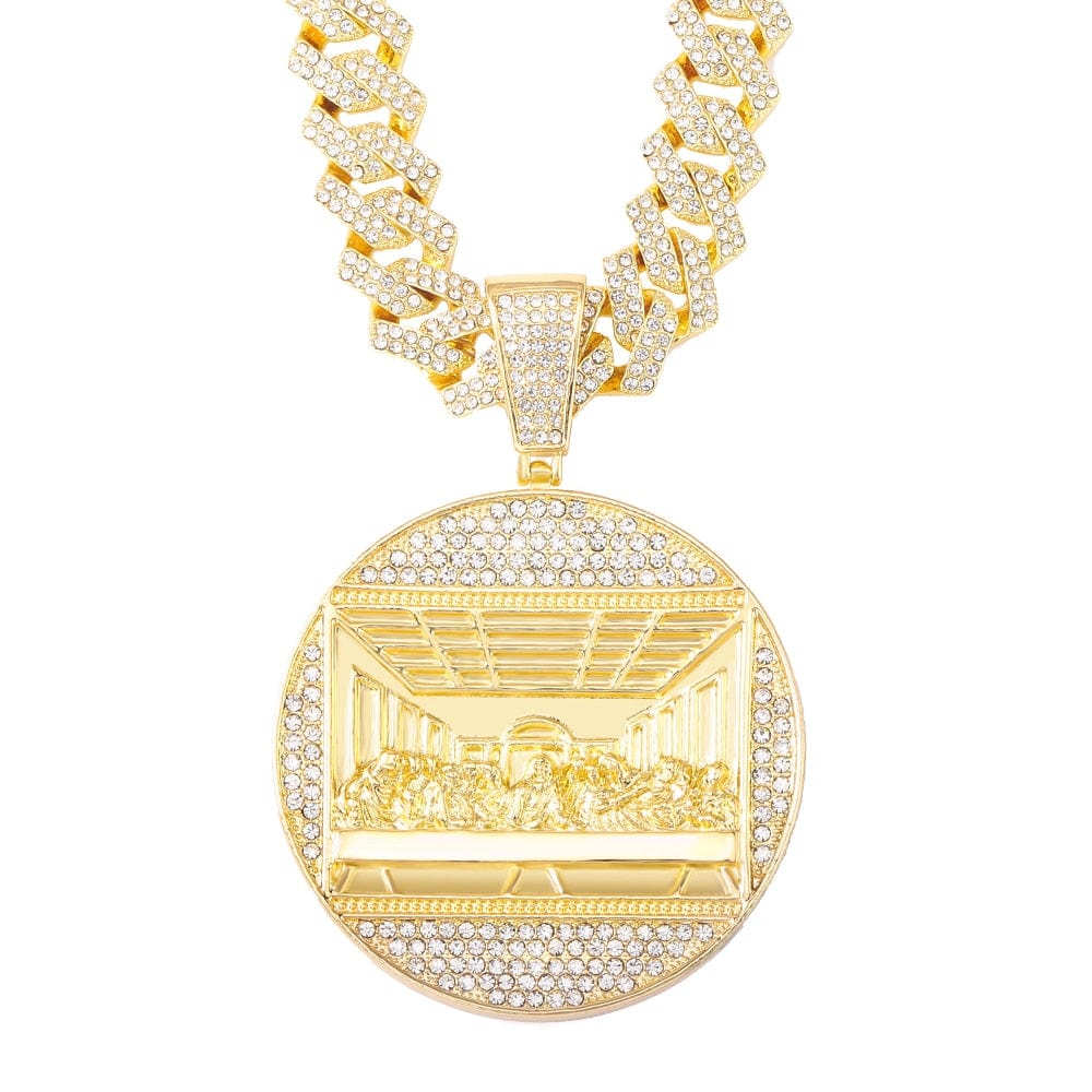 VVS Jewelry hip hop jewelry necklaces Gold 16mm Cuban Chain / 16inch Iced Out Last Supper Pendant Cuban Necklace