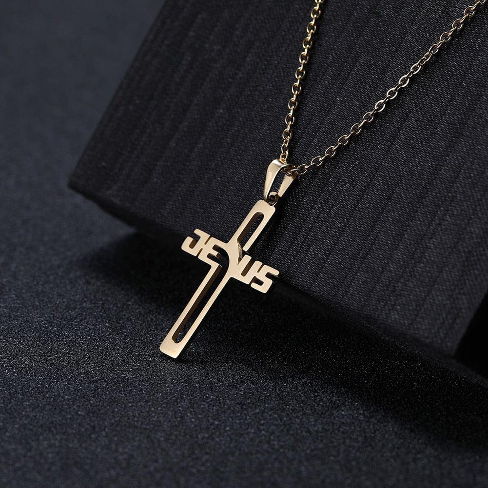 VVS Jewelry hip hop jewelry necklaces Gold Jesus Cross Pendant Stainless Steel Necklace
