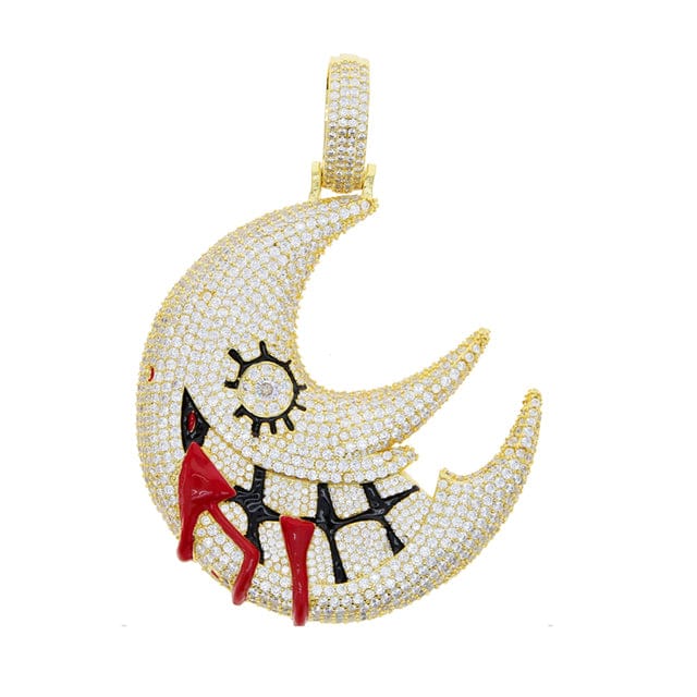VVS Jewelry hip hop jewelry Necklaces Gold / Rope Chain, 24 Inches XL Iced Out Blood Moon Hip Hop Pendant Necklace