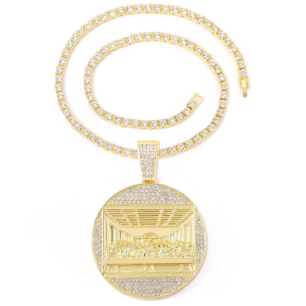 VVS Jewelry hip hop jewelry necklaces Gold Tennis Chain / 16inch Iced Out Last Supper Pendant Cuban Necklace