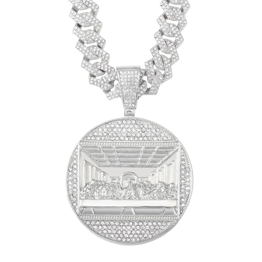VVS Jewelry hip hop jewelry necklaces Silver 16mm Cuban Chain / 16inch Iced Out Last Supper Pendant Cuban Necklace