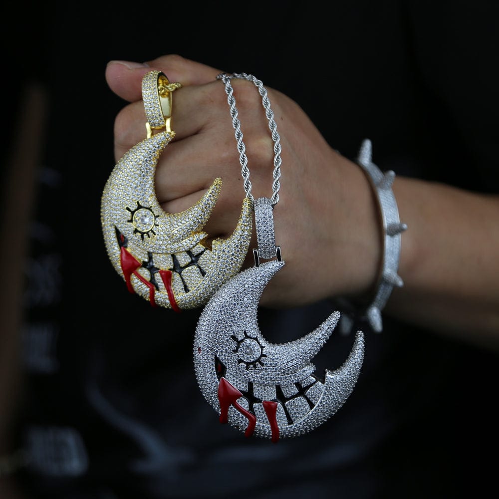 VVS Jewelry hip hop jewelry Necklaces Silver / Only Charm NO Chain XL Iced Out Blood Moon Hip Hop Pendant Necklace